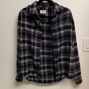 American Eagle Outfitters Navy and Brown Plaid Shirt